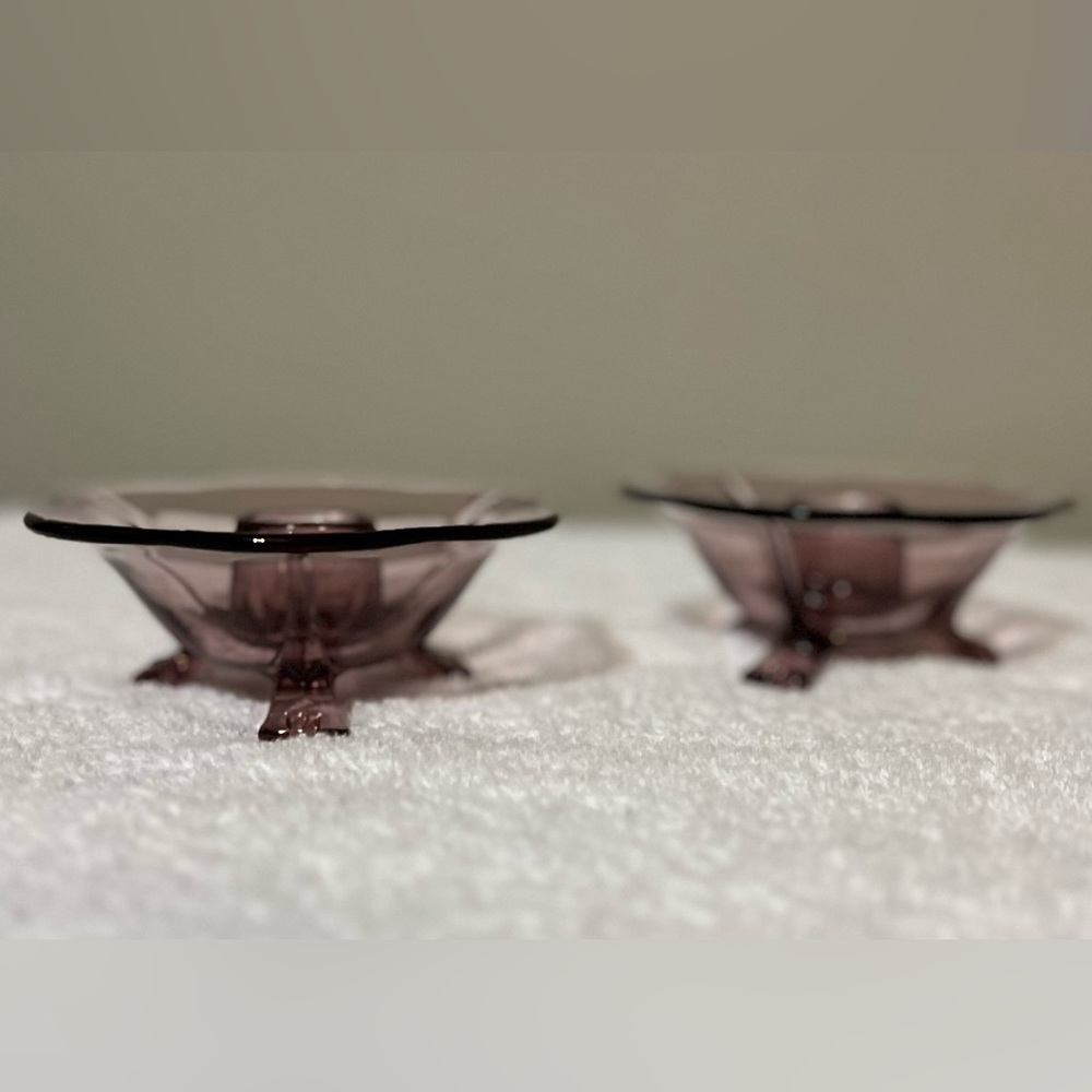 Vintage Fostoria Wisteria #2394 Flared 3 Toed Candle Holders (2) - Picture 1 of 8